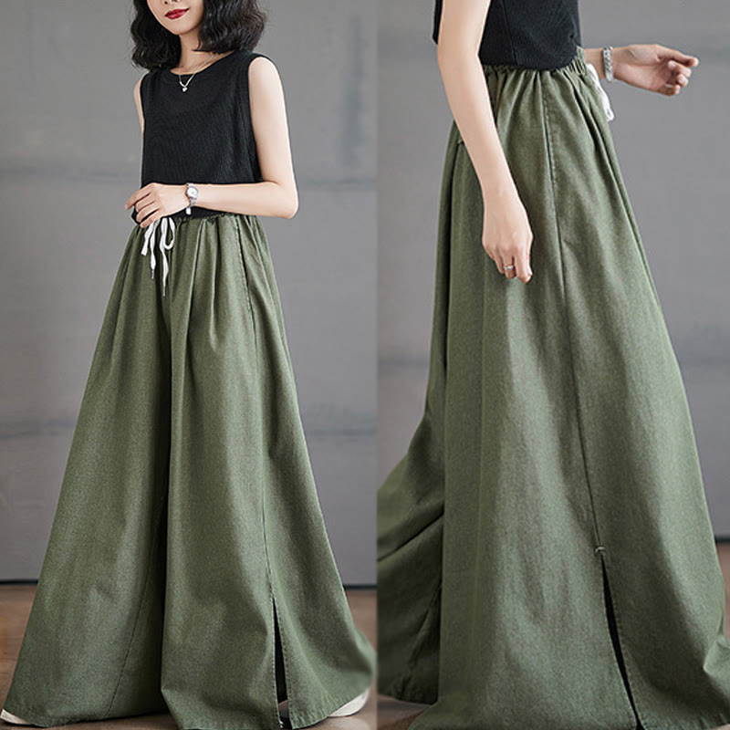 Buddha Stonesレトロ レッグオープニング スリットデザイン レディース ワイドレッグパンツ ポケット付き - image 8