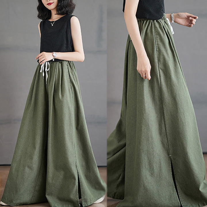 Buddha Stonesレトロ レッグオープニング スリットデザイン レディース ワイドレッグパンツ ポケット付き - image 8
