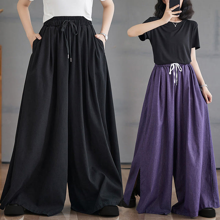 Buddha Stonesレトロ レッグオープニング スリットデザイン レディース ワイドレッグパンツ ポケット付き - image 23