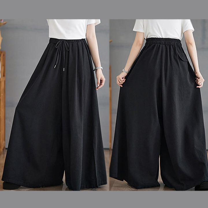 Buddha Stonesレトロ レッグオープニング スリットデザイン コットン レディース ワイドレッグパンツ ポケット付き - image 19