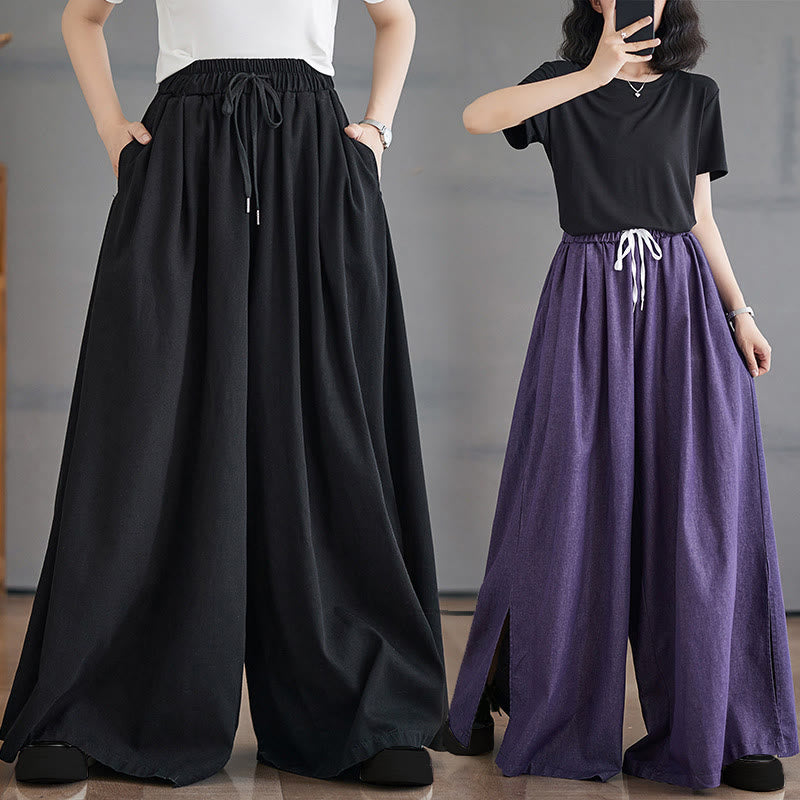 Buddha Stonesレトロ レッグオープニング スリットデザイン コットン レディース ワイドレッグパンツ ポケット付き - image 24