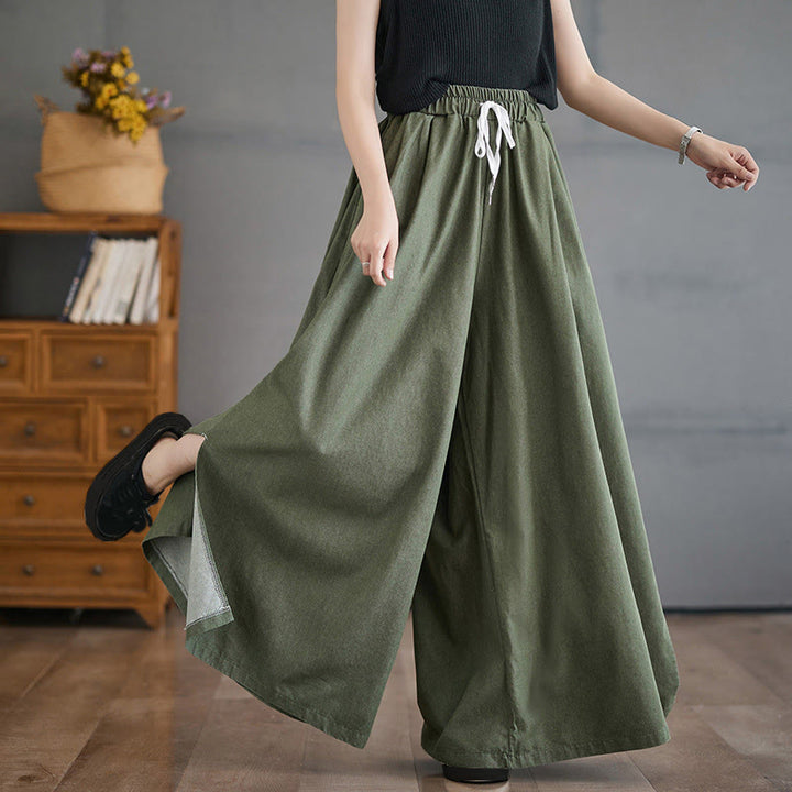 Buddha Stonesレトロ レッグオープニング スリットデザイン コットン レディース ワイドレッグパンツ ポケット付き - image 7