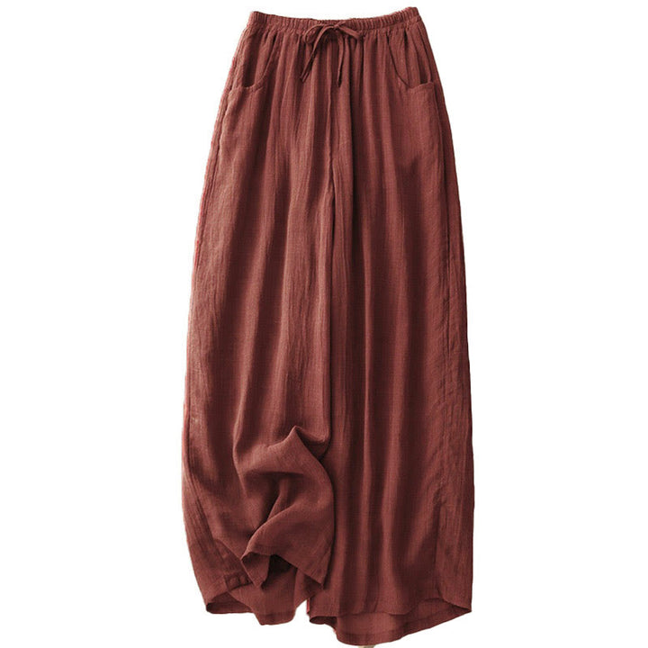 Buddha Stones春の純色ドローストリングダブルレイヤーレディースワイドレッグパンツ（ポケット付き） - image 6