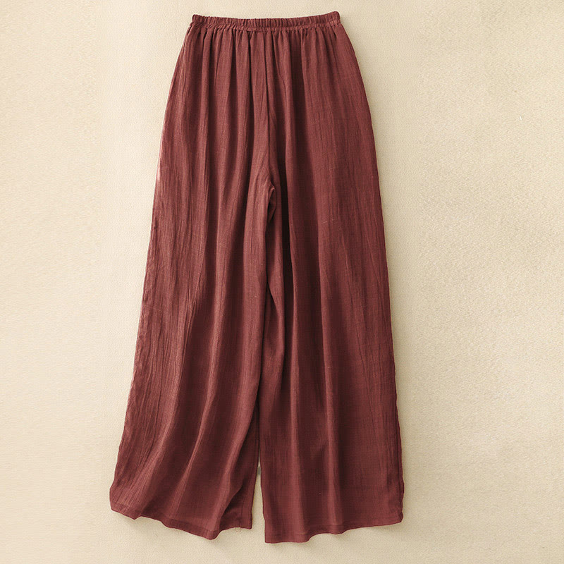 Buddha Stones春の純色ドローストリングダブルレイヤーレディースワイドレッグパンツ（ポケット付き） - image 3