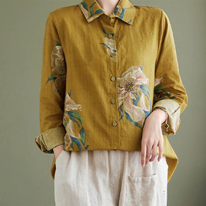 Buddha Stones文学芸術花柄コットン服 - image 12