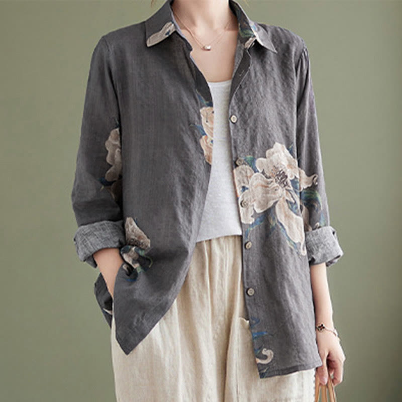 Buddha Stones文学芸術花柄コットン服 - グレー - US8-10，UK/AU12-14，EU40-42 (2XL) - image 20