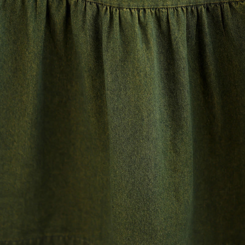 Buddha Stones DarkOliveGreen パッチワーク 長袖デザイン コットン レディース マキシドレス ポケット付き - image 11