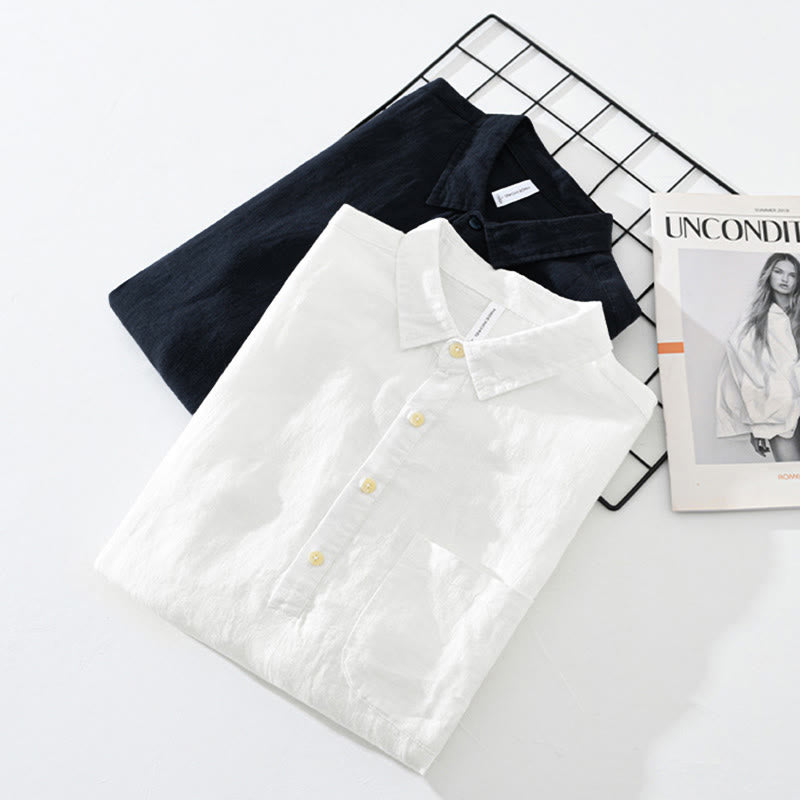 Buddha Stones無地 ゆったり 長袖 ハーフボタン シャツ リネン メンズ 服 - image 16