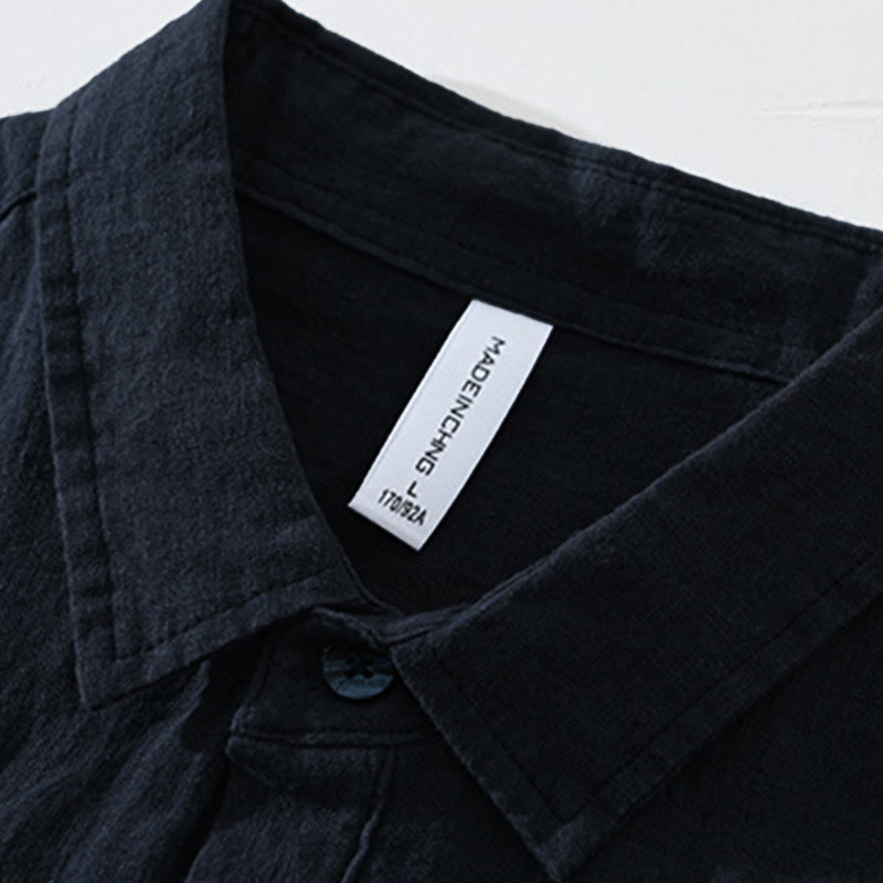 Buddha Stones無地 ゆったり 長袖 ハーフボタン シャツ リネン メンズ 服 - image 11