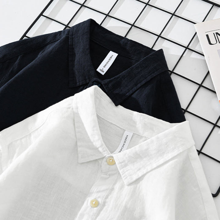 Buddha Stones無地 ゆったり 長袖 ハーフボタン シャツ リネン メンズ 服 - image 16