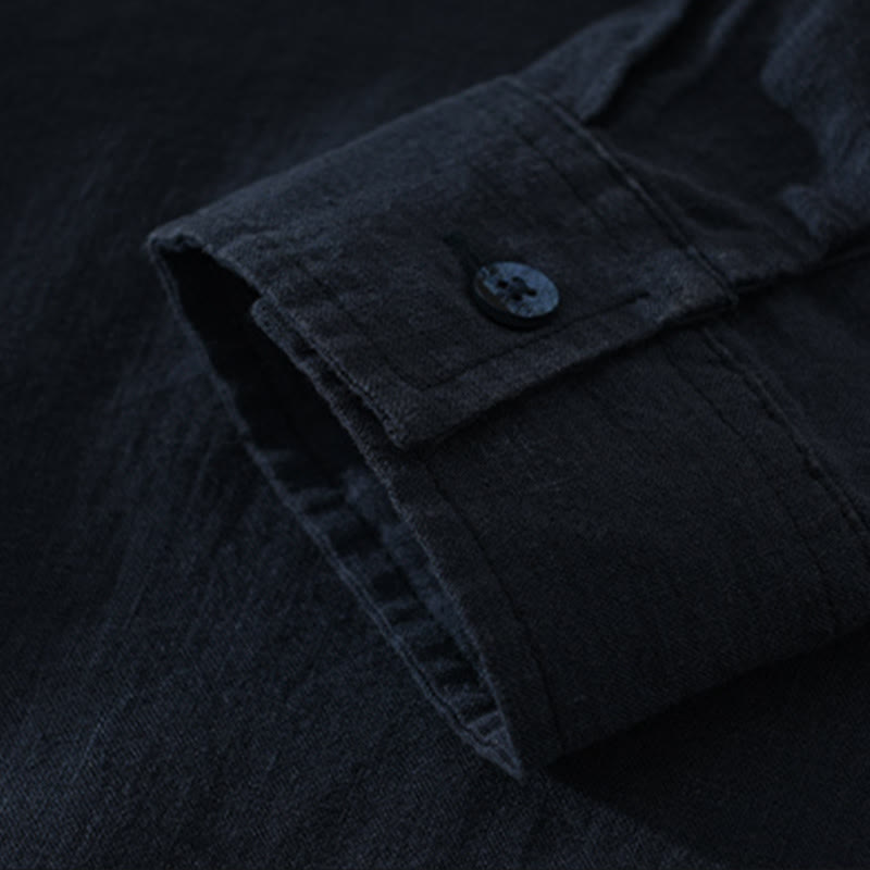 Buddha Stones無地 ゆったり 長袖 ハーフボタン シャツ リネン メンズ 服 - image 9