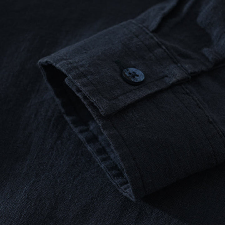 Buddha Stones無地 ゆったり 長袖 ハーフボタン シャツ リネン メンズ 服 - image 9