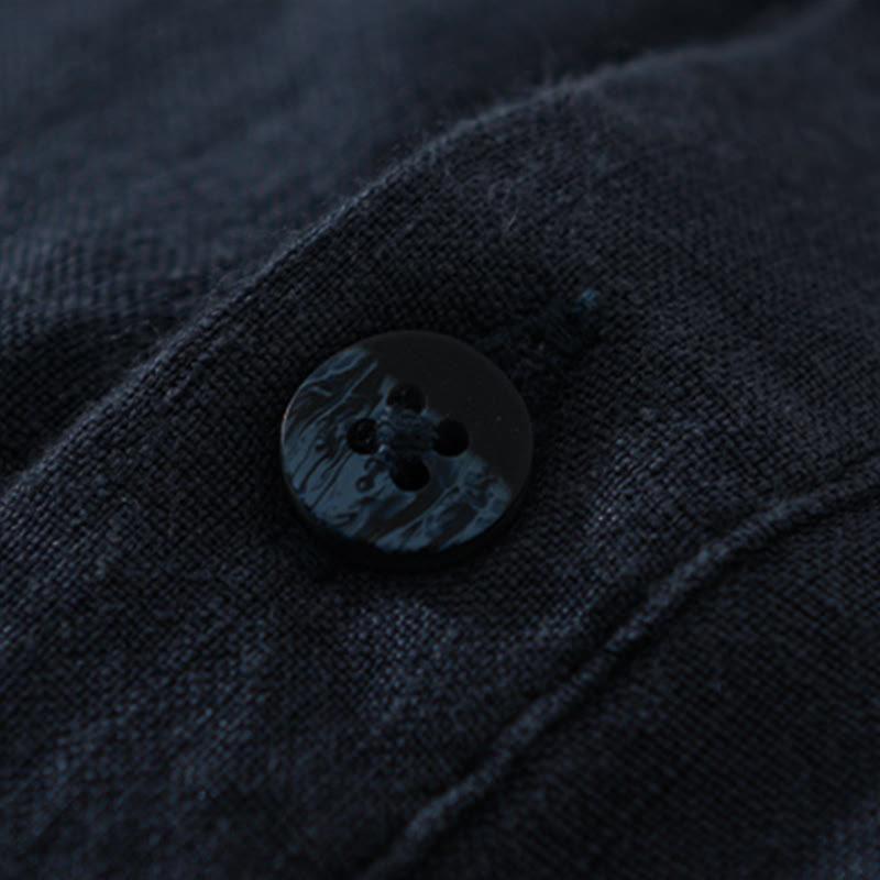 Buddha Stones無地 ゆったり 長袖 ハーフボタン シャツ リネン メンズ 服 - image 12