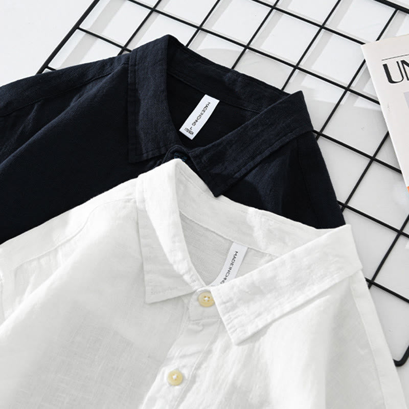 Buddha Stones無地 ゆったり 長袖 ハーフボタン シャツ リネン メンズ 服 - image 15