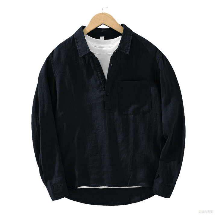 Buddha Stones無地 ゆったり 長袖 ハーフボタン シャツ リネン メンズ 服 - image 15