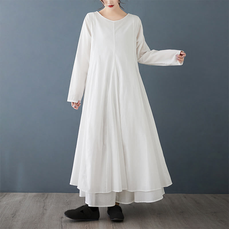 Buddha Stonesスプリング ダブルレイヤーデザイン コットン ロングスリーブ レディース ミディドレス - 白 - US12、 UK/AU16、 EU44 (2XL) - image 1