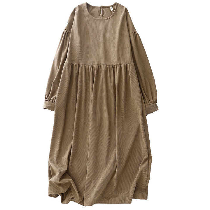 Buddha Stonesタンカラー コットンリネン コーデュロイ パフ ロングスリーブ ミディドレス - image 16