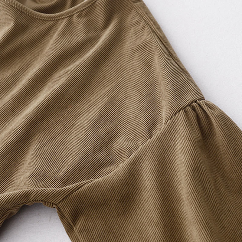 Buddha Stonesタンカラー コーデュロイ パフ ロングスリーブ ミディドレス - image 7