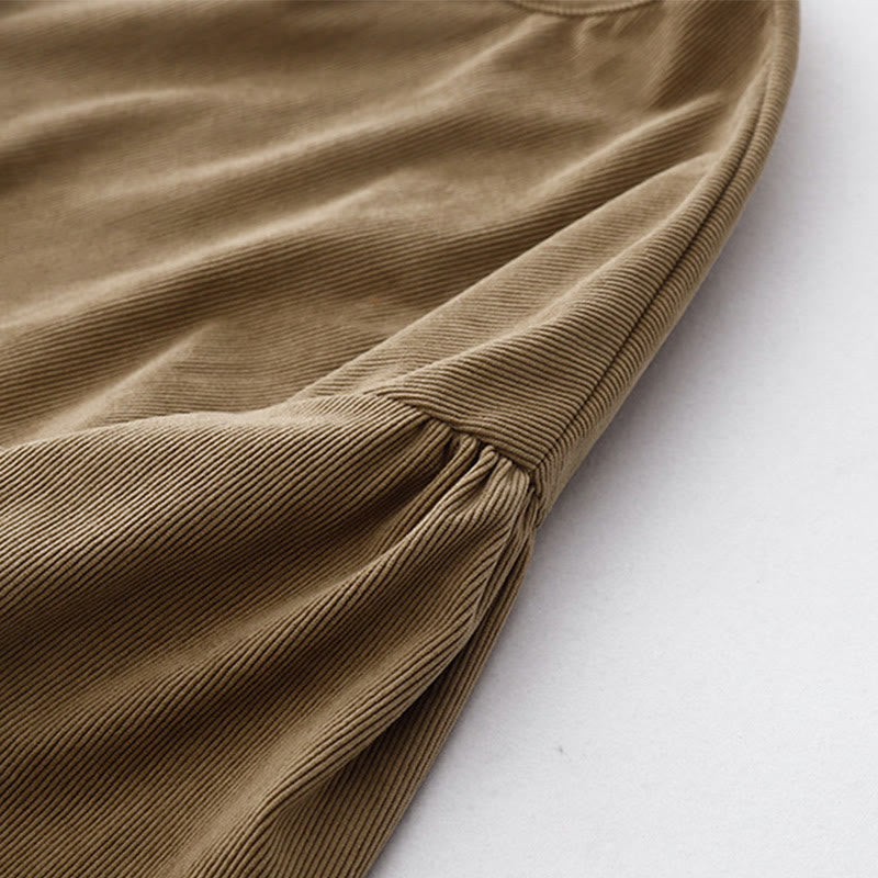 Buddha Stonesタンカラー コーデュロイ パフ ロングスリーブ ミディドレス - image 9