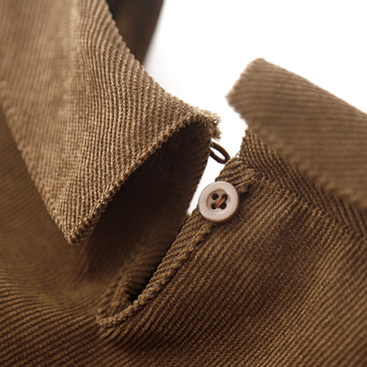 Buddha Stonesボタンデザインコーデュロイピーターパンカラーロングスリーブミディドレス（ポケット付き） - image 4