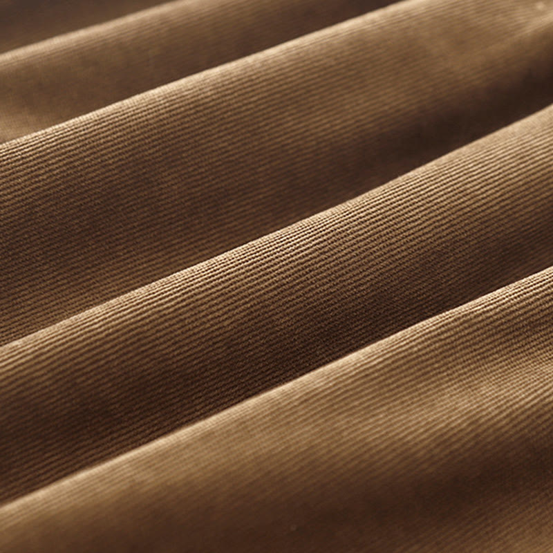 Buddha Stonesボタンデザインコーデュロイピーターパンカラーロングスリーブミディドレス（ポケット付き） - image 8