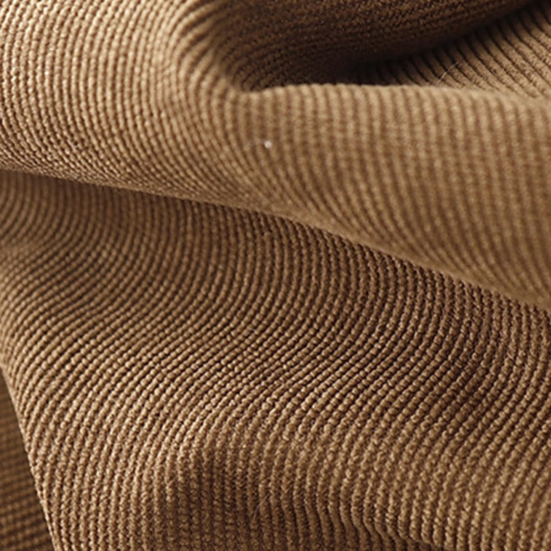 Buddha Stonesボタンデザインコーデュロイピーターパンカラーロングスリーブミディドレス（ポケット付き） - image 7