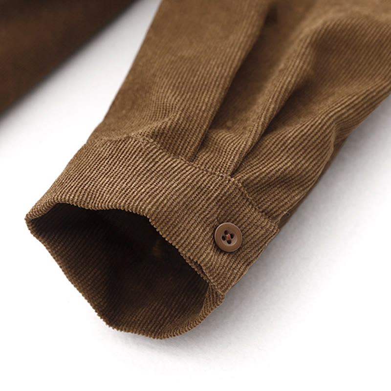 Buddha Stonesボタンデザインコーデュロイピーターパンカラーロングスリーブミディドレス（ポケット付き） - image 9