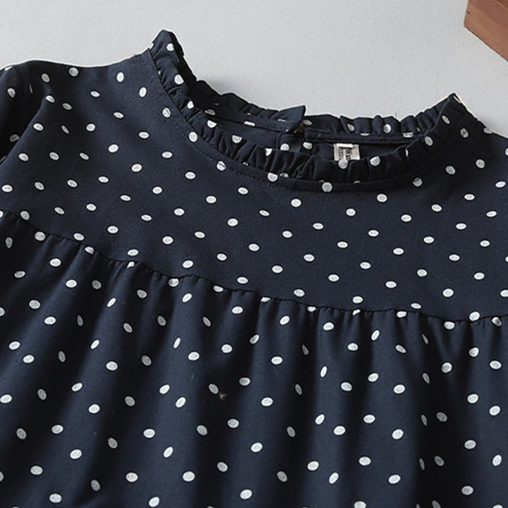 Buddha Stones春のドット柄フリルクルーネック長袖コットンリネンミディドレス ポケット付き - image 12