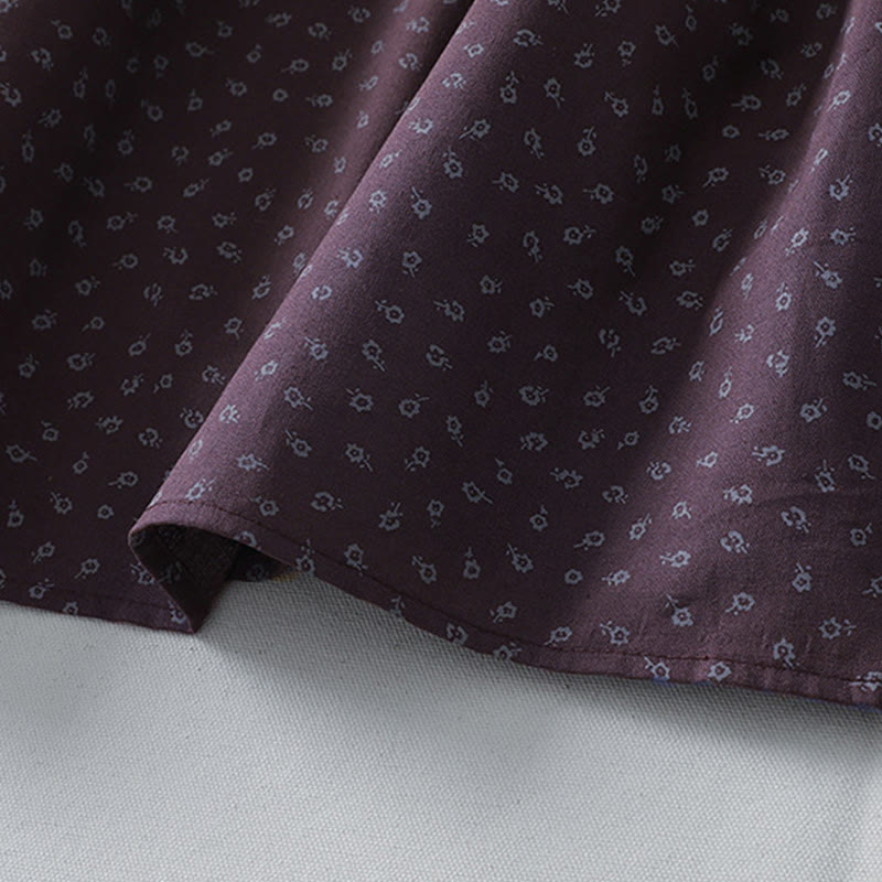 Buddha Stonesプリント花柄アコーディオンプリーツコットンリネン長袖ミディドレス（ポケット付き） - image 15