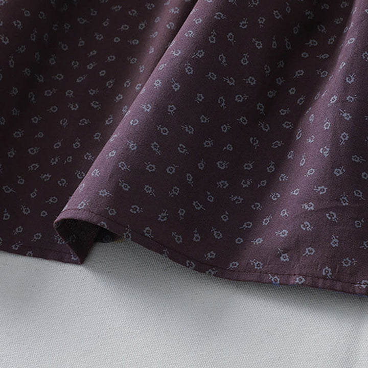 Buddha Stonesプリント花柄アコーディオンプリーツコットンリネン長袖ミディドレス（ポケット付き） - image 15