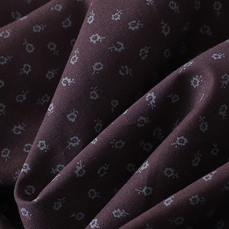 Buddha Stonesプリント花柄アコーディオンプリーツコットンリネン長袖ミディドレス（ポケット付き） - image 14