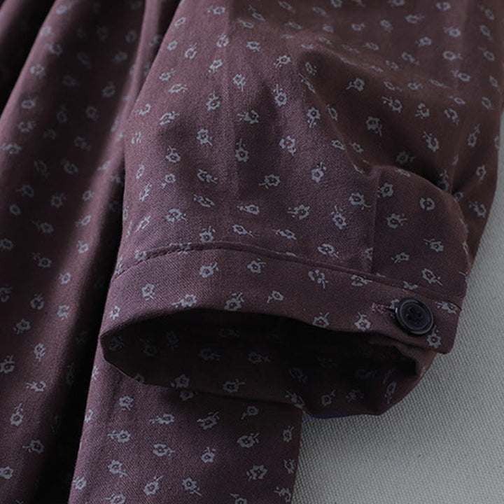 Buddha Stonesプリント花柄アコーディオンプリーツコットンリネン長袖ミディドレス（ポケット付き） - image 12