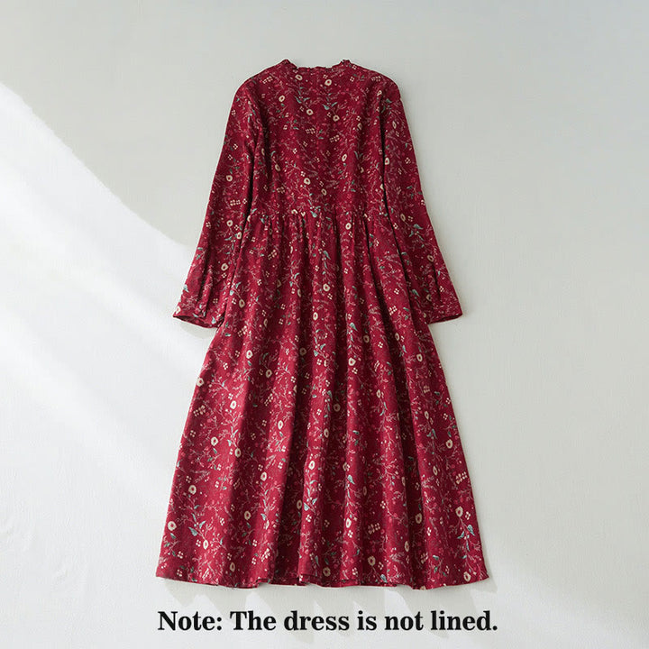 Buddha Stonesエスニックプリント 花柄 レースアップデザイン 長袖 コットンリネン ミディドレス - image 9