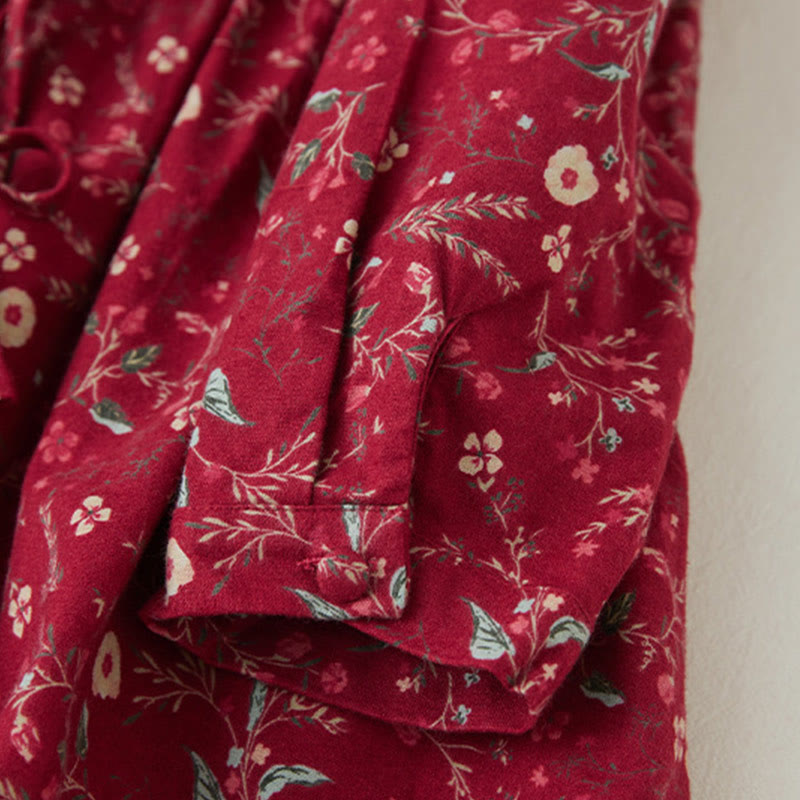 Buddha Stonesエスニックプリント 花柄 レースアップデザイン 長袖 コットンリネン ミディドレス - image 14