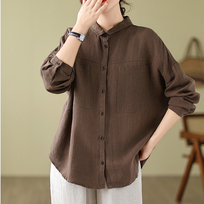 Buddha Stonesカジュアル 無地 レディース コットンリネン 長袖シャツ - シエナ - US14、 UK/AU18、 EU46 (2XL) - image 8