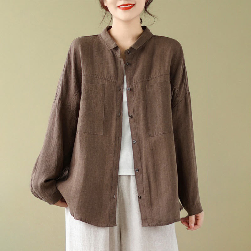 Buddha Stonesカジュアル 無地 レディース コットンリネン 長袖シャツ - image 10