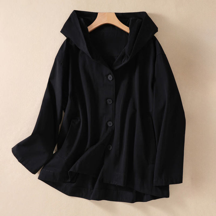 Buddha Stonesピュアカラー フード付き レディース 長袖 コットンジャケット ポケット付き - 黒 - US14、 UK/AU18、 EU46 (2XL) - image 10