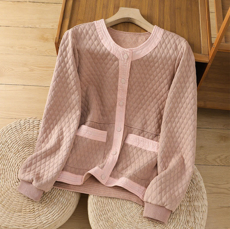 Buddha Stonesレトロプレーン レディース コットン 長袖ジャケット ポケット付き - ライトピンク - US12、 UK/AU16、 EU44 (3XL) - image 8