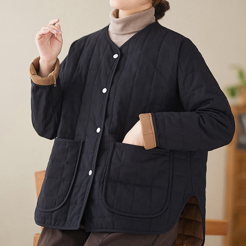 Buddha Stonesレトロ 無地 レディース 厚手コットン 長袖コート ジャケット ポケット付き - image 6