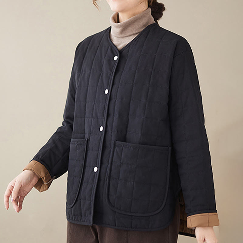 Buddha Stonesレトロ 無地 レディース 厚手コットン 長袖コート ジャケット ポケット付き - image 6