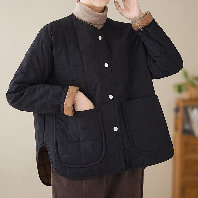 Buddha Stonesレトロ 無地 レディース 厚手コットン 長袖コート ジャケット ポケット付き - image 4