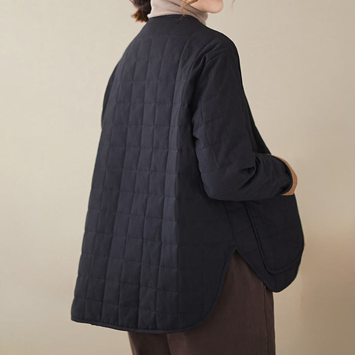 Buddha Stonesレトロ 無地 レディース 厚手コットン 長袖コート ジャケット ポケット付き - image 1