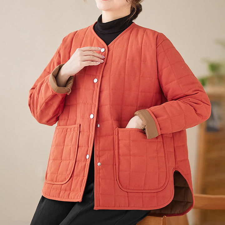 Buddha Stonesレトロ 無地 レディース 厚手コットン 長袖コート ジャケット ポケット付き - image 13