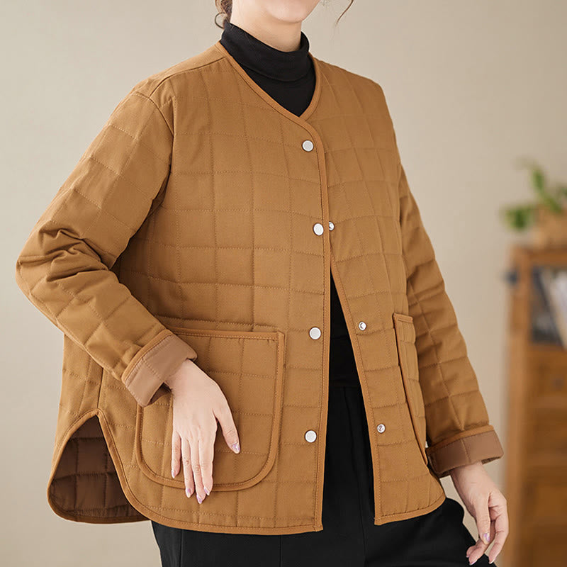 Buddha Stonesレトロ 無地 レディース 厚手コットン 長袖コート ジャケット ポケット付き - image 25