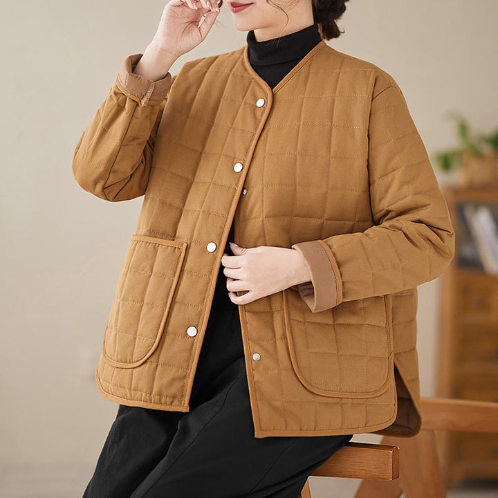 Buddha Stonesレトロ 無地 レディース 厚手コットン 長袖コート ジャケット ポケット付き - image 23