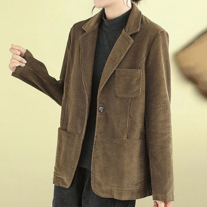 Buddha Stonesレトロプレーン レディース 長袖コーデュロイジャケット ポケット付き - image 3