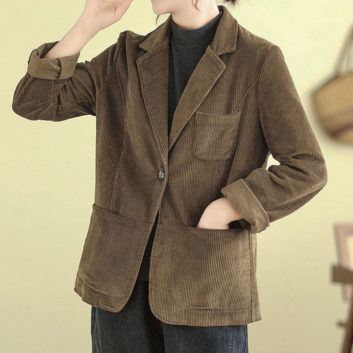 Buddha Stonesレトロプレーン レディース 長袖コーデュロイジャケット ポケット付き - image 1