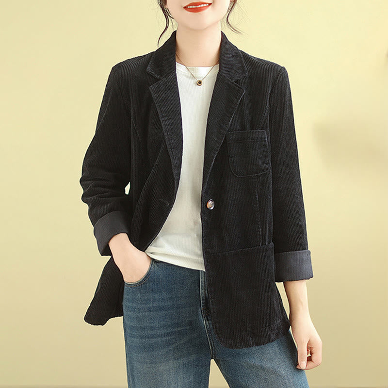 Buddha Stonesレトロプレーン レディース コットン 長袖 コーデュロイ ジャケット ポケット付き - 黒 - US12、 UK/AU16、 EU44 (2XL) - image 23