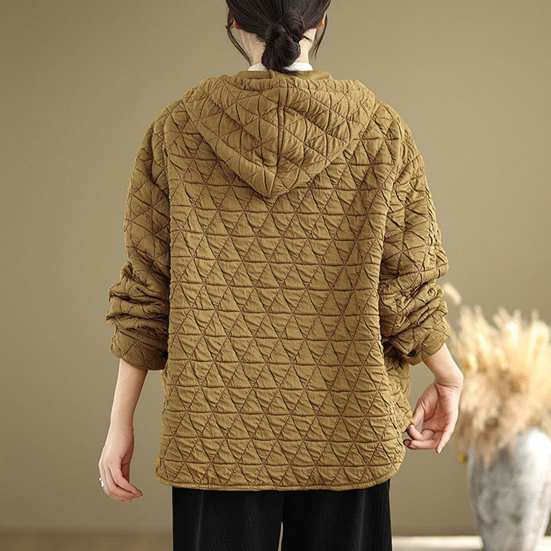 Buddha Stonesレトロ菱形柄レディースアクリルフード付き長袖ジャケット - image 6