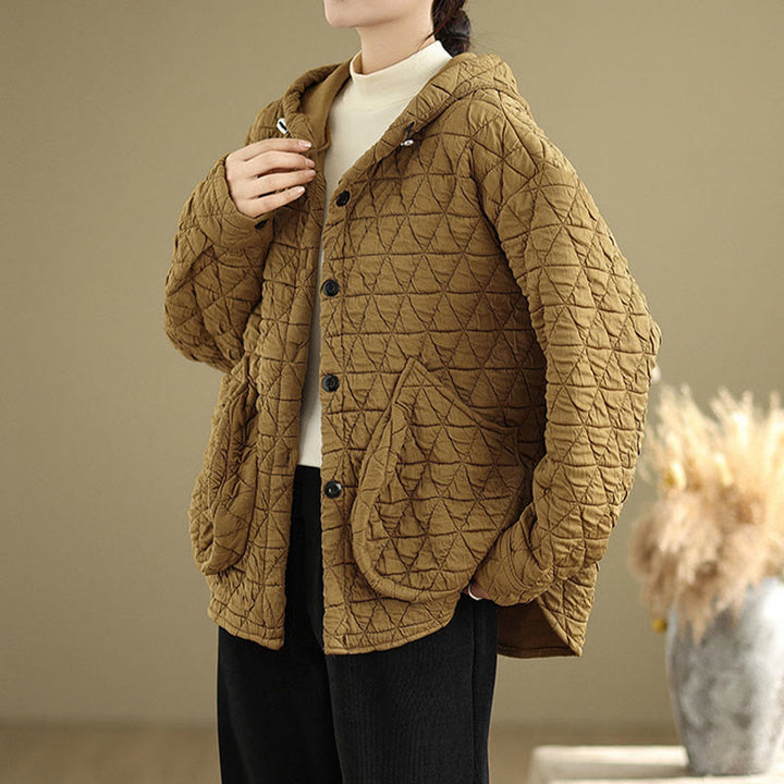 Buddha Stonesレトロ菱形柄レディースアクリルフード付き長袖ジャケット - ゴールデンロッド - US14、 UK/AU18、 EU46 (2XL) - image 1